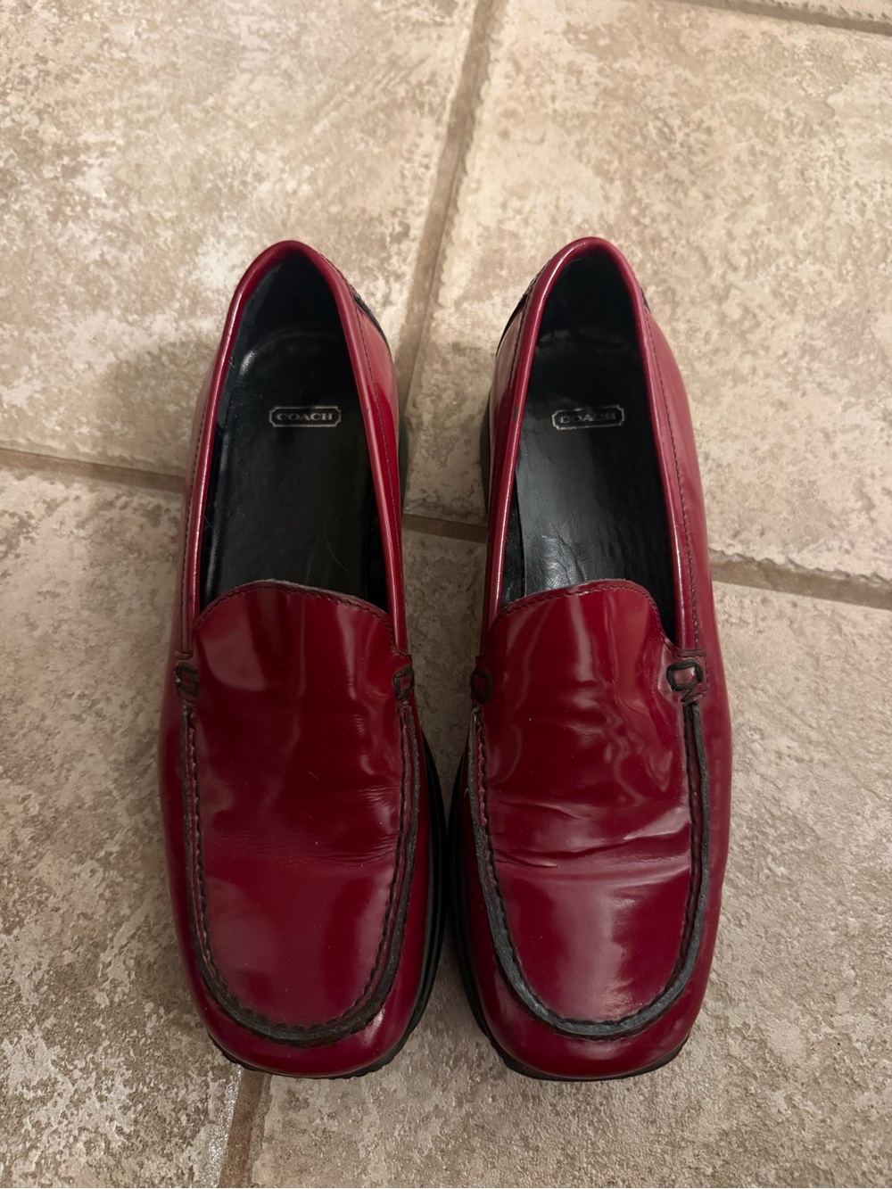 Coach Men's Red Leather Slip-On Loafers